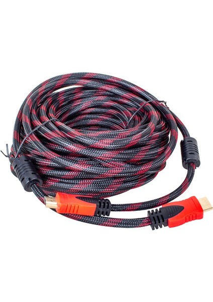 24K 1.4V 3D Altın Uçlu 25 Metre Örgülü Poşetli HDMI Kablo (4738)