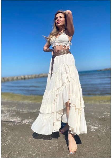Özel Tasarım Ham Keten Kadın Etnik Model Astarlı Carmen Etek fiyatları