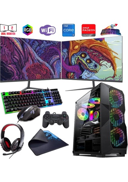 I5 12400F 16GB Ddr4 480SSD 8gb RX580 Çift 24" Mon. Oyun Bilgisayarı (Gaming Set)