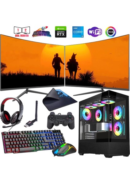 I5 12400F 32GB Ddr4 1tb M2 12GB RTX4070 Çift 24" 100Hz Mon. Oyun Bilgisayarı (Gaming Set)
