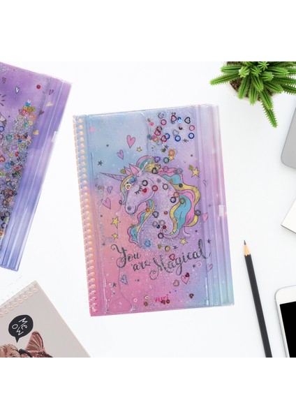 Unicorn Simli ve Sulu Kapaklı Kalem Kutulu A5 Defter