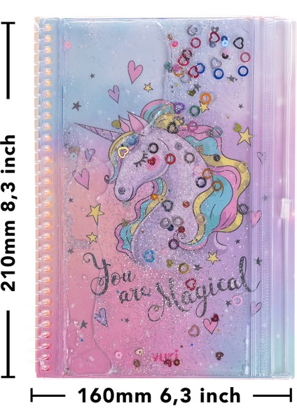 Unicorn Simli ve Sulu Kapaklı Kalem Kutulu A5 Defter