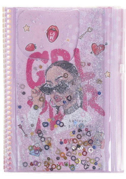 Girl Power Simli ve Sulu Kapaklı Kalem Kutulu A5 Defter