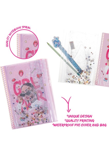 Girl Power Simli ve Sulu Kapaklı Kalem Kutulu A5 Defter