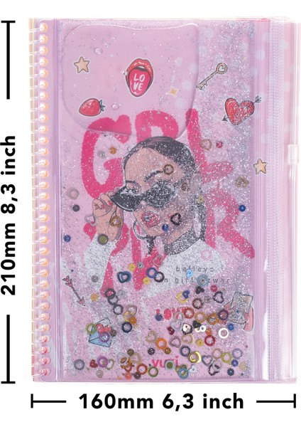 Girl Power Simli ve Sulu Kapaklı Kalem Kutulu A5 Defter