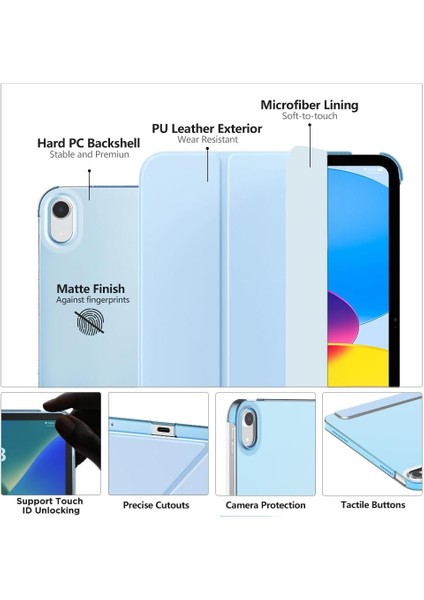 Ipad 10. Nesil 10.9 Uyumlu Kılıf Uyku Modlu Pu Deri Smart Standlı Case A2696 A2757 A2777