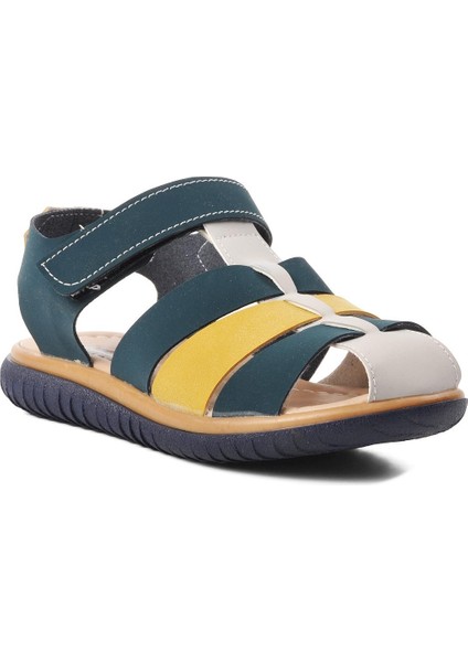Lacivert Nubuk - Sarı - Krem Erkek Çocuk Sandalet