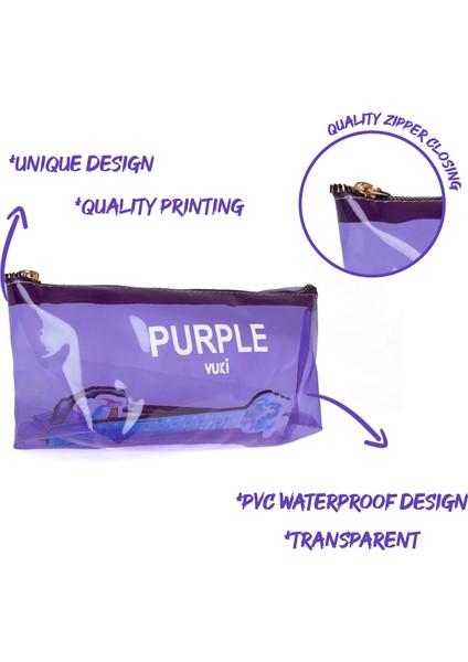 Mor Renkli Şeffaf Femuarlı Kalem Kutusu & Makyaj Çantası fiyatları