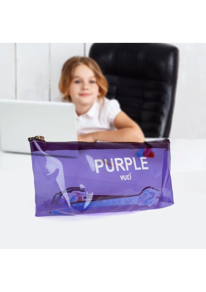 Mor Renkli Şeffaf Femuarlı Kalem Kutusu & Makyaj Çantası modelleri