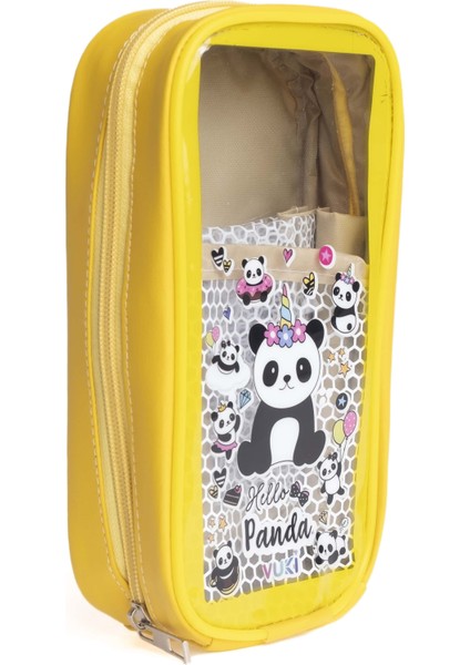 Panda Desenli Astarlı Fermuarlı Büyük Boy Kalem Kutu