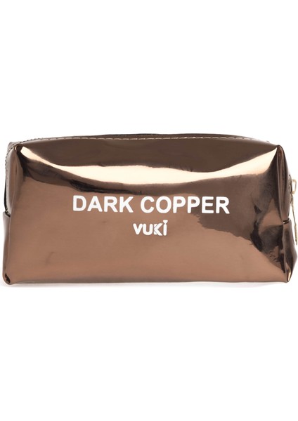 Dark Copper Aynalı Fermuarlı Kalem Kutu & Makyaj Çantası