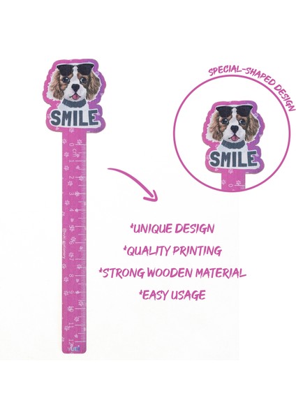 Köpek Desenli Özel Tasarım Ahşap Cetvel Kitap Ayracı