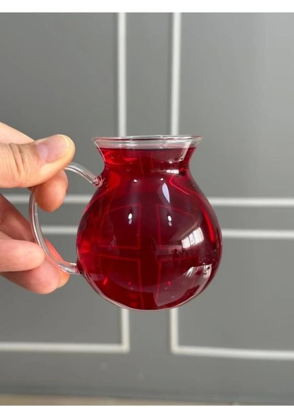 Keyfi Ala Borosilikat Cam Kulplu Çay Bardağı