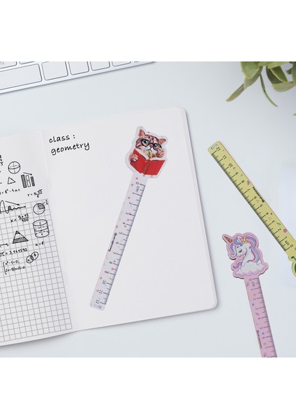 Kedi Desenli Özel Tasarım Ahşap Cetvel Kitap Ayracı