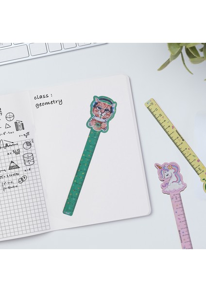 Kedi Desenli Özel Tasarım Ahşap Cetvel Kitap Ayracı
