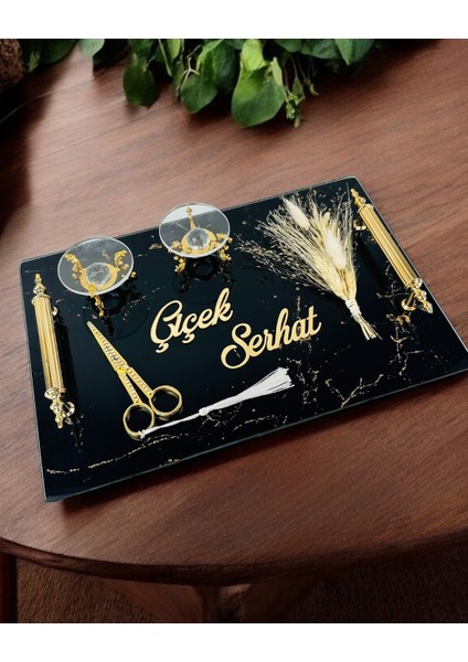 Heartfelt Siyah Cam Söz Nişan Tepsisi