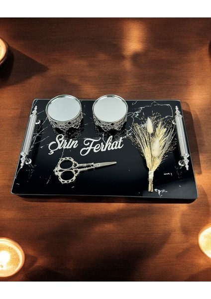 Vow Gümüş Siyah Söz Nişan Tepsisi