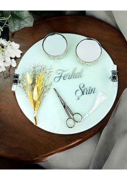 Cherish Gümüş Beyaz Söz Nişan Tepsisi
