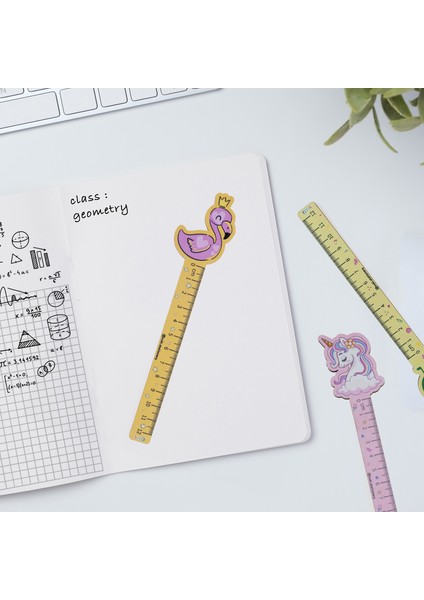 Flamingo Desenli Özel Tasarım Ahşap Cetvel Kitap Ayracı
