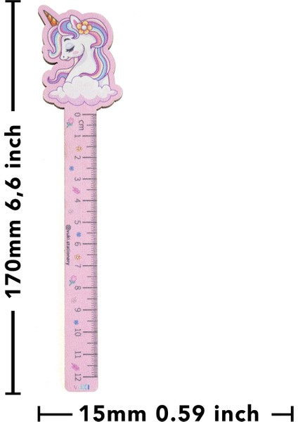 Unicorn Desenli Özel Tasarım Ahşap Cetvel Kitap Ayracı