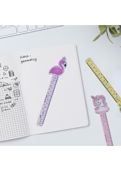 Flamingo Desenli Özel Tasarım Ahşap Cetvel Kitap Ayracı