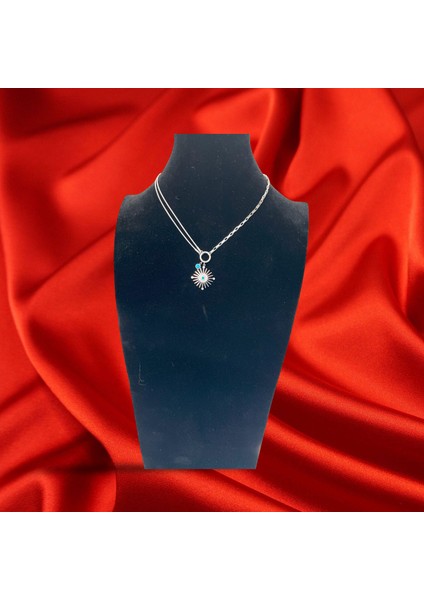 OZZYSHOPTR Çelik Nazar Sallantılı İkizincirli Güneş Kolye
