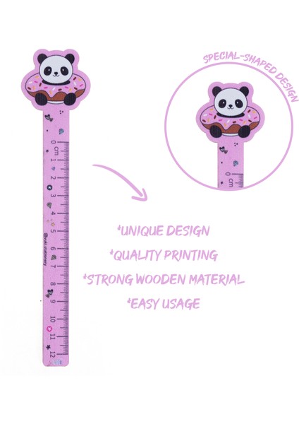 Panda Desenli Özel Tasarım Ahşap Cetvel Kitap Ayracı