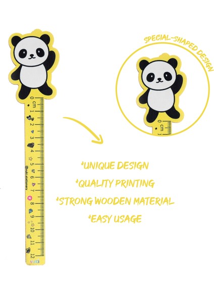 Panda Desenli Özel Tasarım Ahşap Cetvel Kitap Ayracı