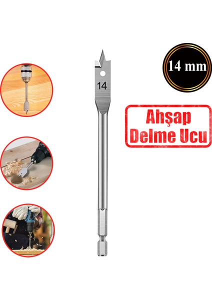 Matkap Ucu Ahşap Delme Ucu Tahta Sunta Plastik Alçıpan Delme Ucu Bits Yaprak Uç 14 mm