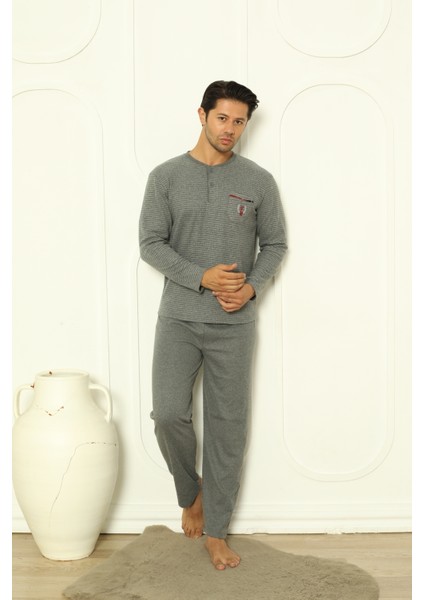 Falkom 5004 Interlok Kalın Kışlık Çizgili Erkek Ev Pijama Takımı