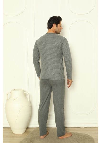 Falkom 5004 Interlok Kalın Kışlık Çizgili Erkek Ev Pijama Takımı