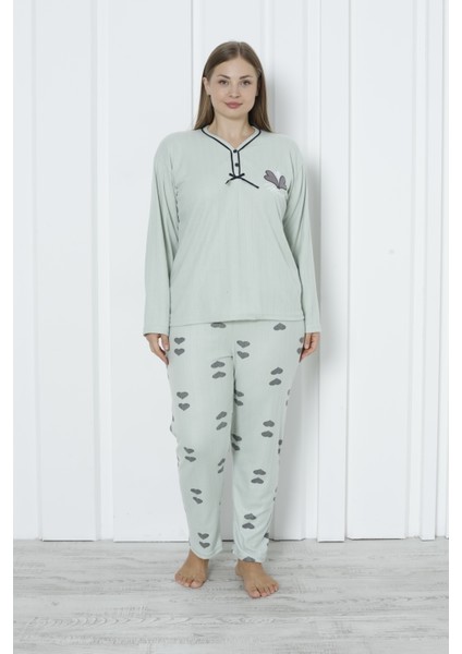 Fwn 3400 Interlok Nakışlı Kışlık Büyük Beden Kadın Pijama Takımı fırsatları