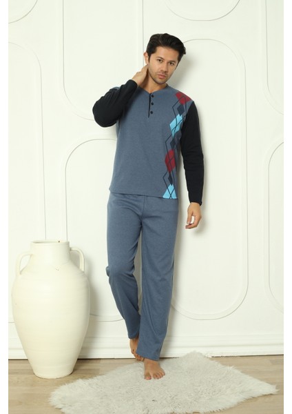 Flkm 5010 Interlok Kalın Kışlık Desenli Erkek Ev Pijama Takımı