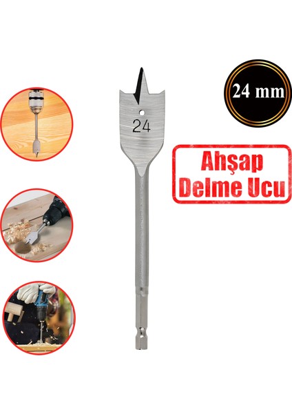 Matkap Ucu Ahşap Delme Ucu Tahta Sunta Plastik Alçıpan Delme Ucu Bits Yaprak Uç 24 mm