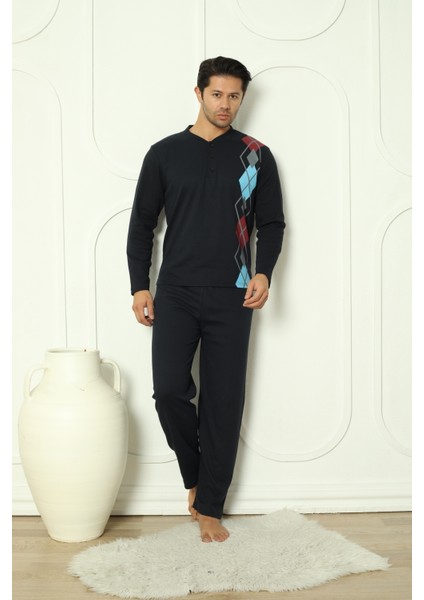 Flkm 5010 Interlok Kalın Kışlık Desenli Erkek Ev Pijama Takımı