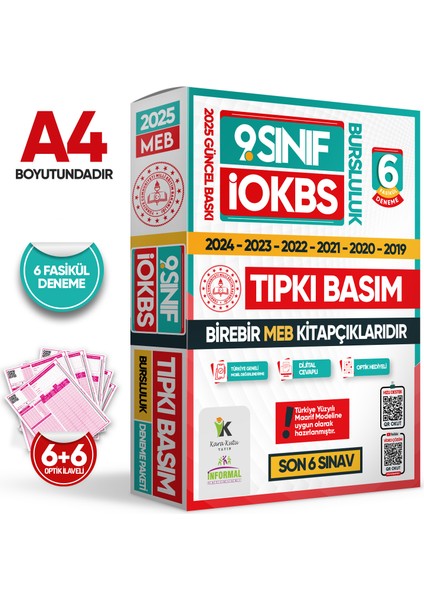 2025 9.sınıf Iokbs (Bursluluk Sınavı) Meb Çıkmış Soru Tıpkı Basım Deneme Paketi 6lı Türkiye Geneli