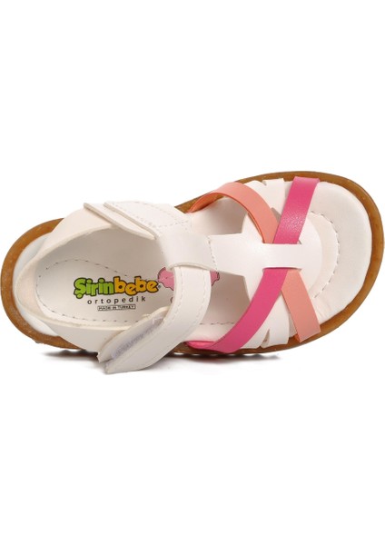 Ayakmod Beyaz-Pembe Bebek Sandalet