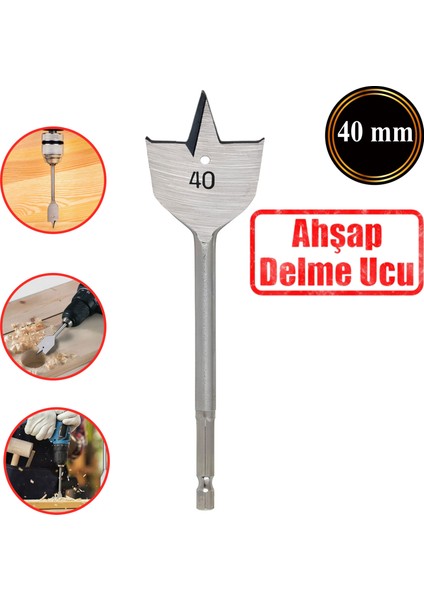 Matkap Ucu Ahşap Delme Ucu Tahta Sunta Plastik Alçıpan Delme Ucu Bits Yaprak Uç 40 mm