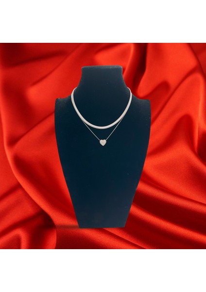 OZZYSHOPTR Çelik Kararma Yapmaz Silver Kalp Figürlü Taşlı Kolye