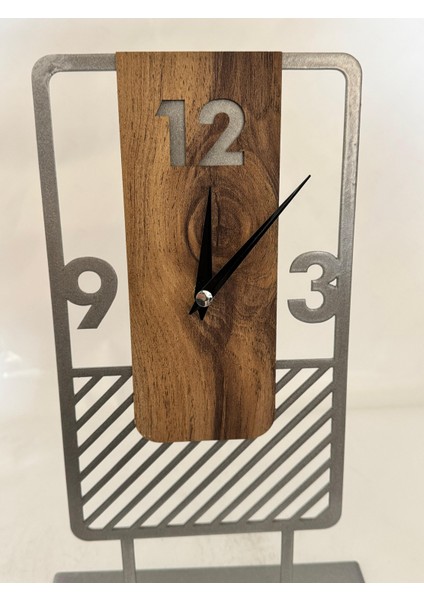 Grı Metal Mdflı Masa Saatı