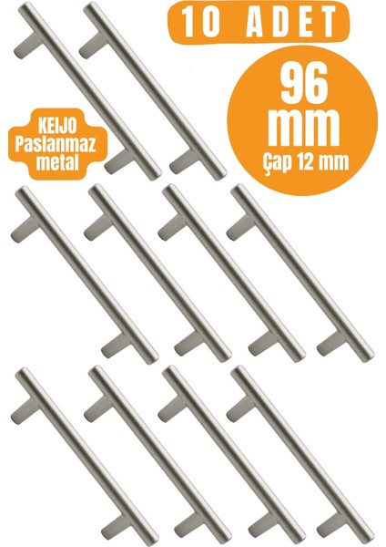 10 ADET Keijo INOX 96mm Paslanmaz Kulp (mobilya, dolap kulbu, kulp modeli)