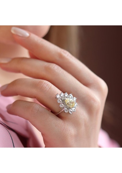 Elmas Modeli Sitrin Taşlı Gümüş Yüzük modelleri