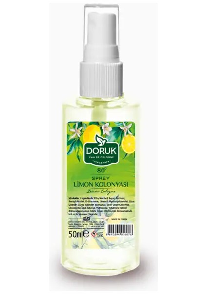 Sprey Limon Kolonyası 50 ml Pet Şişe Kolonya