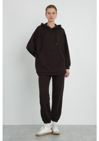 Kapüşonlu Sweatshirt Koyu Kahve