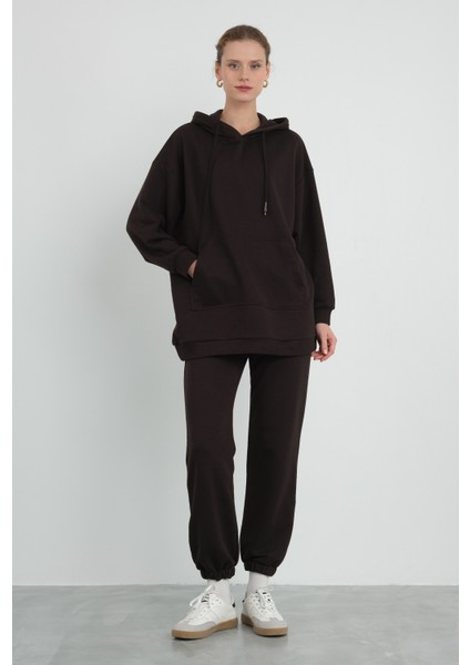 Kapüşonlu Sweatshirt Koyu Kahve