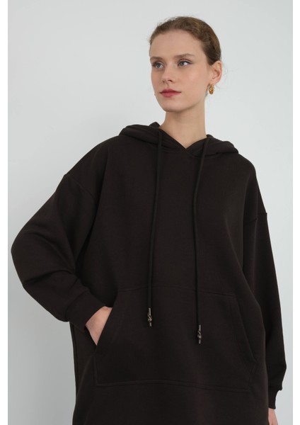 Kapüşonlu Sweatshirt Koyu Kahve