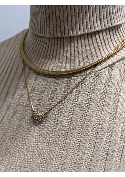OZZYSHOPTR Çelik Kararma Yapmaz Silver Kalp Figürlü Taşlı Kolye