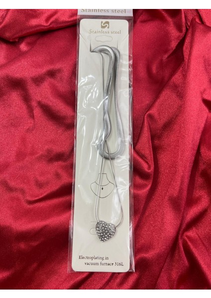 OZZYSHOPTR Çelik Kararma Yapmaz Silver Kalp Figürlü Taşlı Kolye