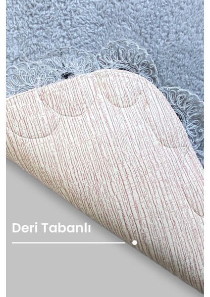 Gülruba Köşeli Gri Çeyizlik Dantelli 2'li Banyo Paspası Seti Kaymaz Tabanlı Klozet Takımı modelleri