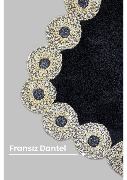 Gülruba Köşeli Siyah Çeyizlik Dantelli 2'li Banyo Paspası Seti Kaymaz Tabanlı Klozet Takımı fiyatları